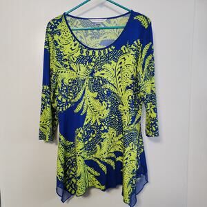 Peter Nygard Fit & Flare Tunic Blouse, 3/4 Sleeve, Flowing Dress Top, Size M